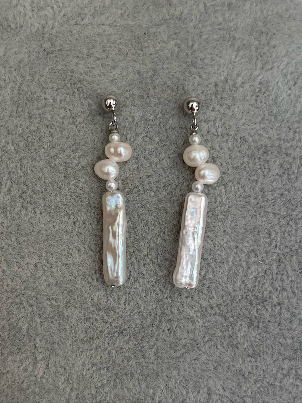Pearl Drop Bar Earrings — White Freshwater Pearl Dangle 925 silver posts